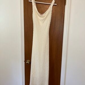 Cowl neck, off-white textured dress